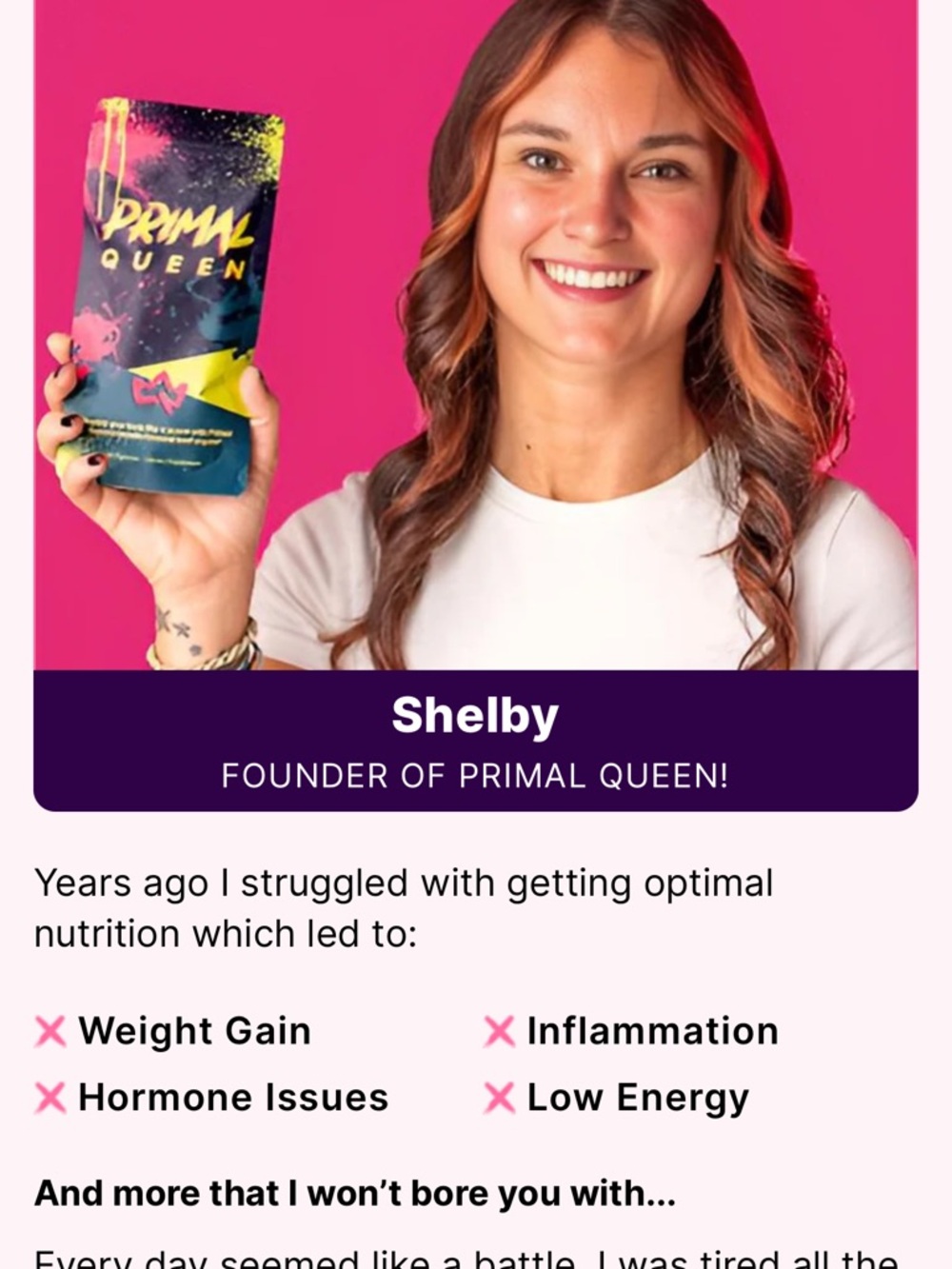 Que Primal Queen Supplement - Teal, Yellow & Pink Packaging